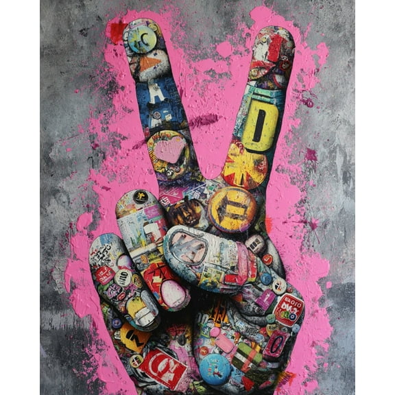 Paint by Numbers for Adults Kids Beginner Pink Peace Sign DIY Acrylic Painting by Numbers Kits with Brushes Acrylic Pigment Home Decoration Gifts 16 x 20 inch