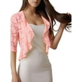thumbnail image 2 of MODA NOVA Women's Shrug Lace Half Sleeve Ruffle Hem Shrug Top M Pink, 2 of 6