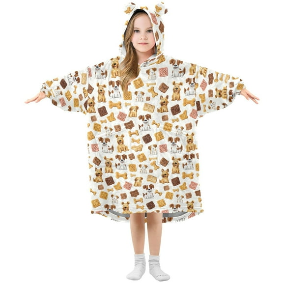 Wearable Blanket Hoodie for Kids Pets and Treats Flannel Hooded Blanket with Pockets and Sleeves Suitable for Boys and Girls
