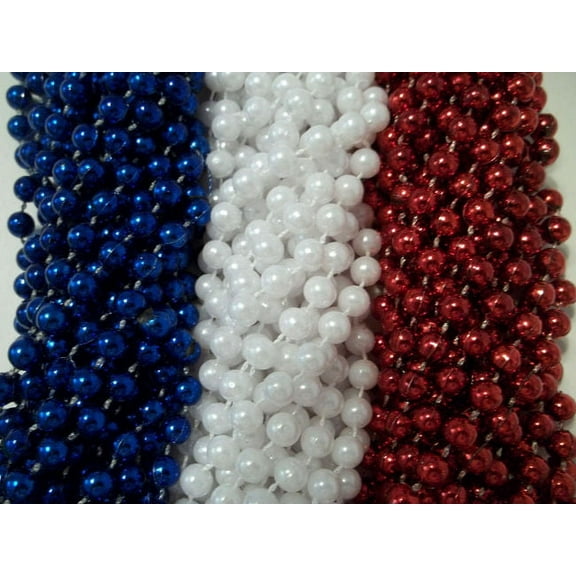 72 Red White Blue Memorial 4th July Mardi Gras Beads Necklaces Party Favors