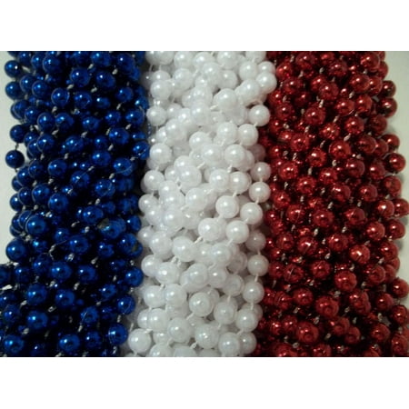 72 Red White Blue Memorial 4th July Mardi Gras Beads Necklaces Party Favors
