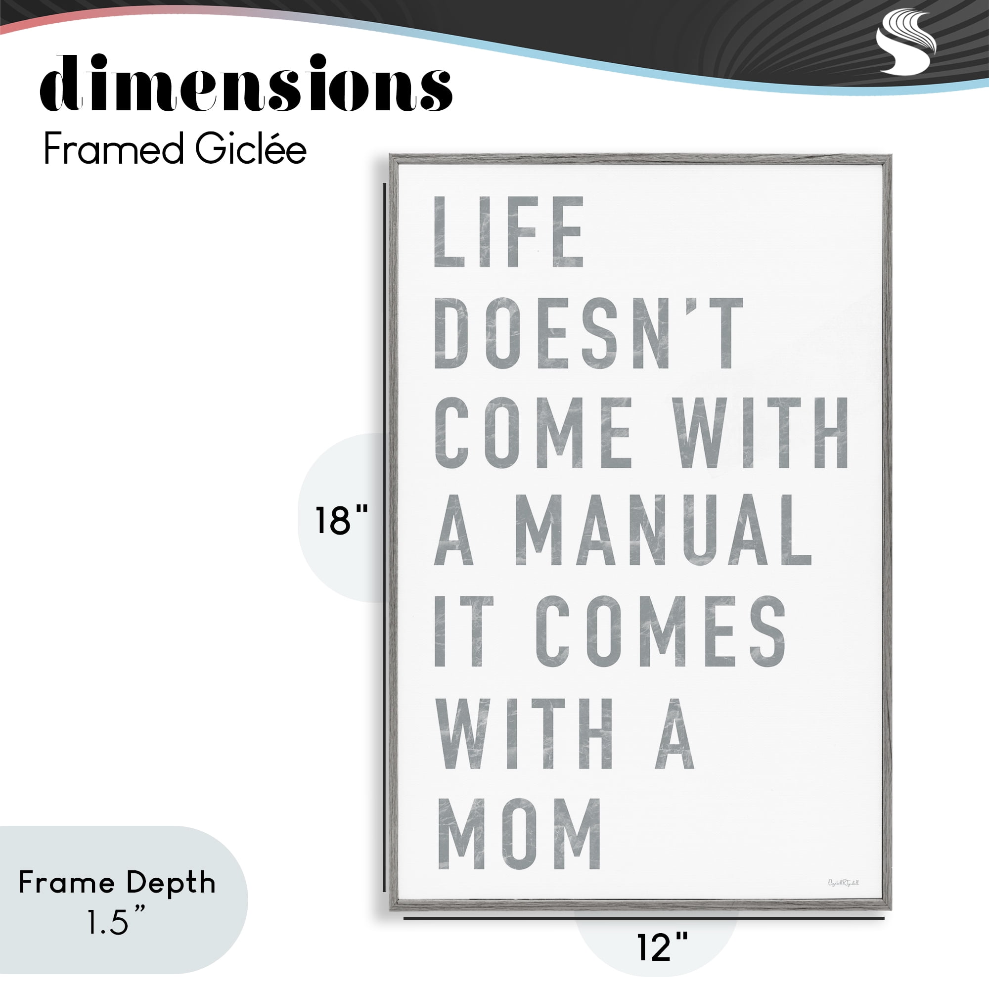 Stupell Industries Life Manual Is Mom Gray Framed Giclee Art, design by Elizabeth Tyndall