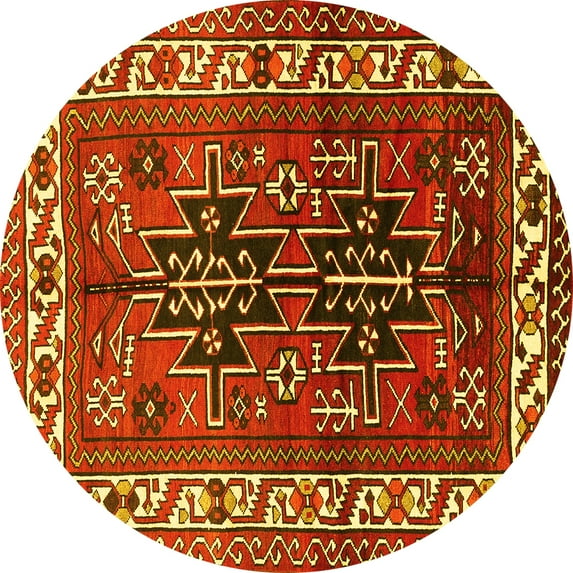 Ahgly Company Machine Washable Indoor Round Persian Yellow Traditional Area Rugs, 7' Round