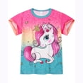 thumbnail image 3 of Beilxfa Little Girls Cartoon Short Sets Summer 2 Piece Outfits Toddler Teen Girl Top T-shirt and Shorts Pjs 3-10T-Unicorn, 3 of 9