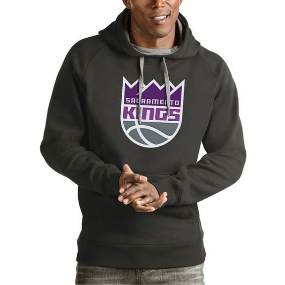 Men's Antigua Charcoal Sacramento Kings Team Logo Victory Pullover Hoodie