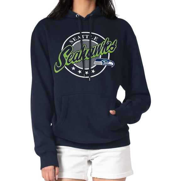 Women's G-III 4Her by Carl Banks College Navy Seattle Seahawks Pinstripe Circle Fleece Pullover Hoodie