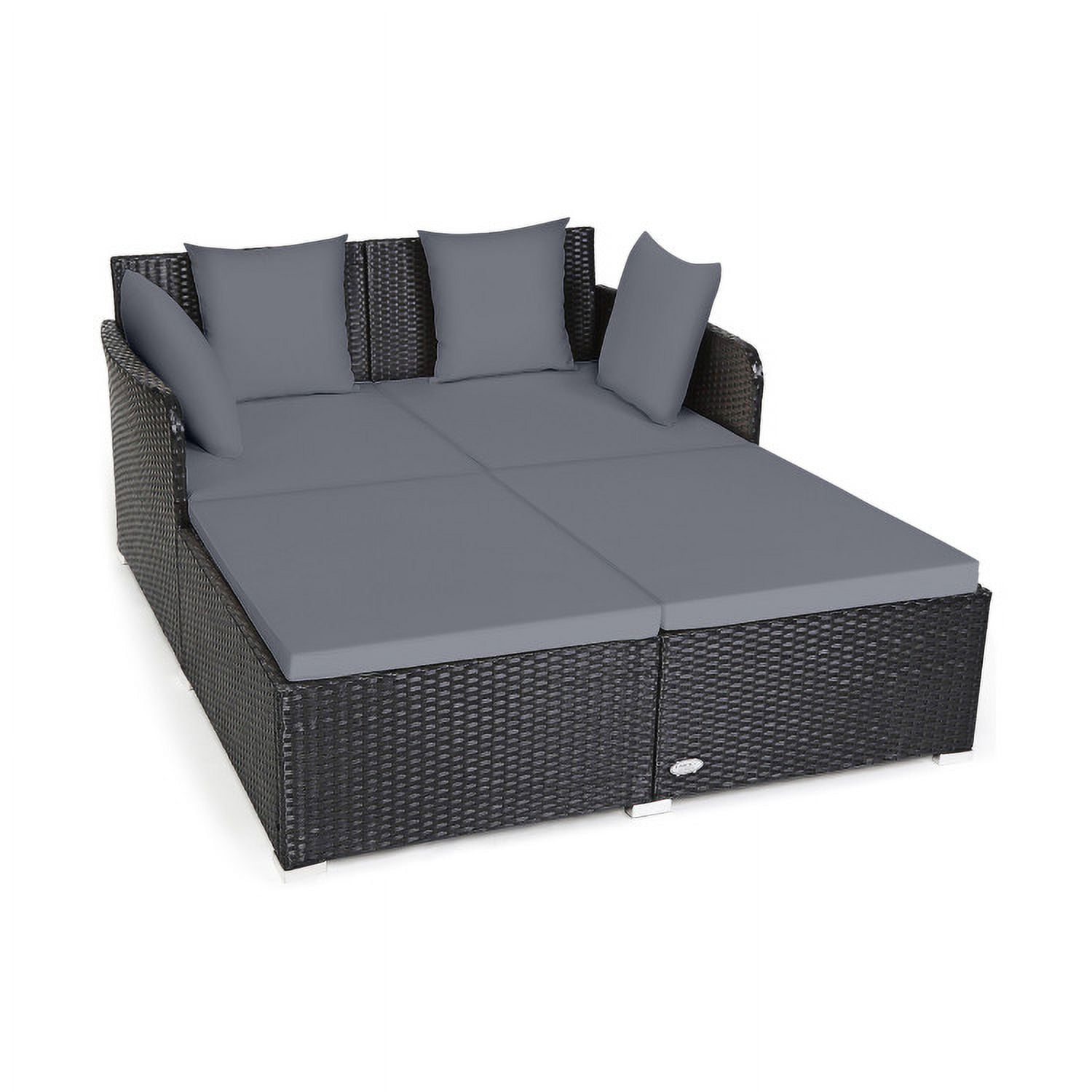Aimee Lii Spacious Outdoor Rattan Daybed with Upholstered Cushions and Pillows, Outdoor Deck Furniture, Gray Aimee Lii Spacious Outdoor Rattan Daybed with Upholstered Cushions and Pillows, Outdoor Deck Furniture, Gray