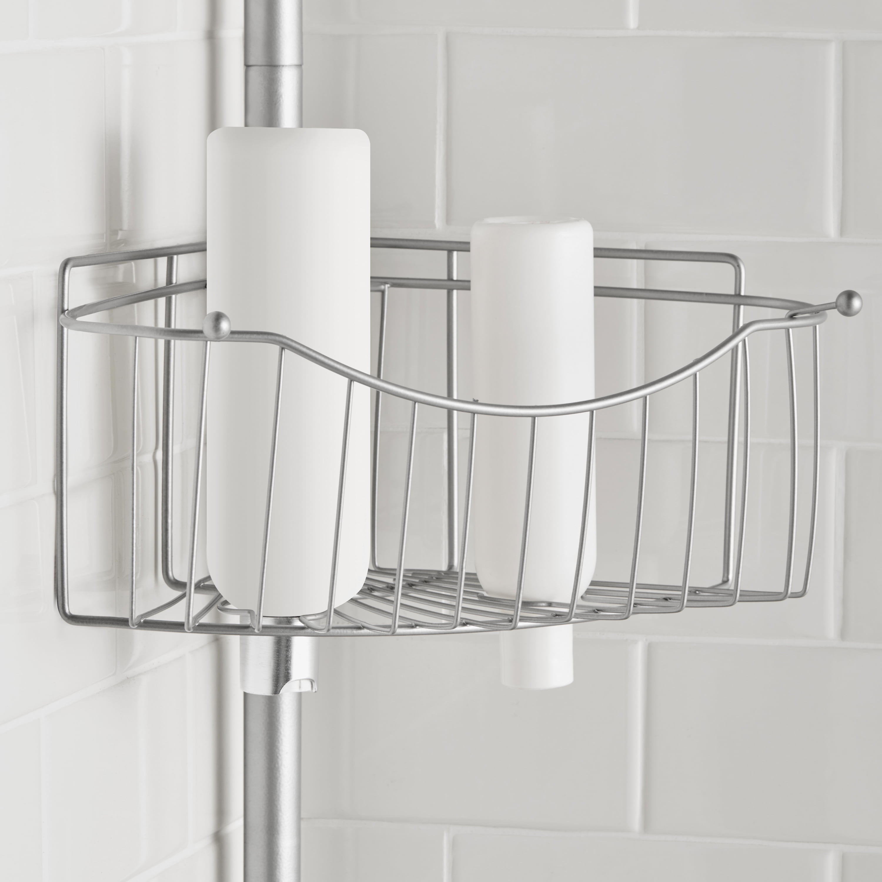 Style Selections Satin Nickel Steel 4-Shelf Tension Pole Freestanding Shower  Caddy 10.5-in x 8.5-in in the Bathtub & Shower Caddies department at