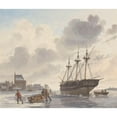 thumbnail image 3 of Hendrik Abraham Klinkhamer 17x15 Black Modern Framed Museum Art Print Titled - Ship in the Ice on a River Near a City (1845), 3 of 5