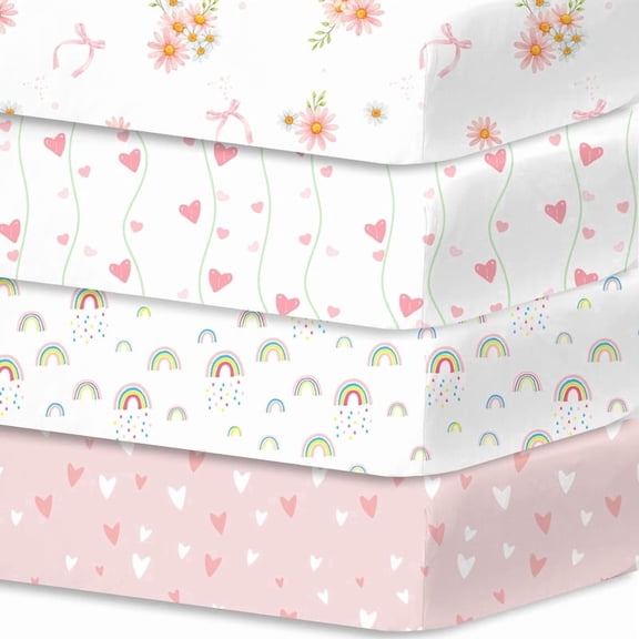 Plushii Baby Crib Sheets Fitted 4 Pack for Boys & Girls, 52'’ x 28'' Soft Microfiber Toddler Bed Sheets for Standard Crib & Toddler Mattresses (Daisies)