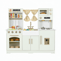 TLSUNNY Toddlers Play Kitchen, Kids Pretend Kitchen Set with Sound & Light, Stove, Curtain, Sink, Utensils, Gift for Boys & Girls 3 