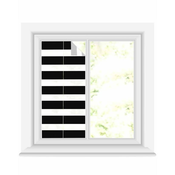 Window Privacy Film Black Striped Stained Glass Window Film Decorative Sun Block Window Cover Modern Simple Monochrome Geometric White Window Clings Static Adhesive Sticker for Bathroom 17.7"x39.3"