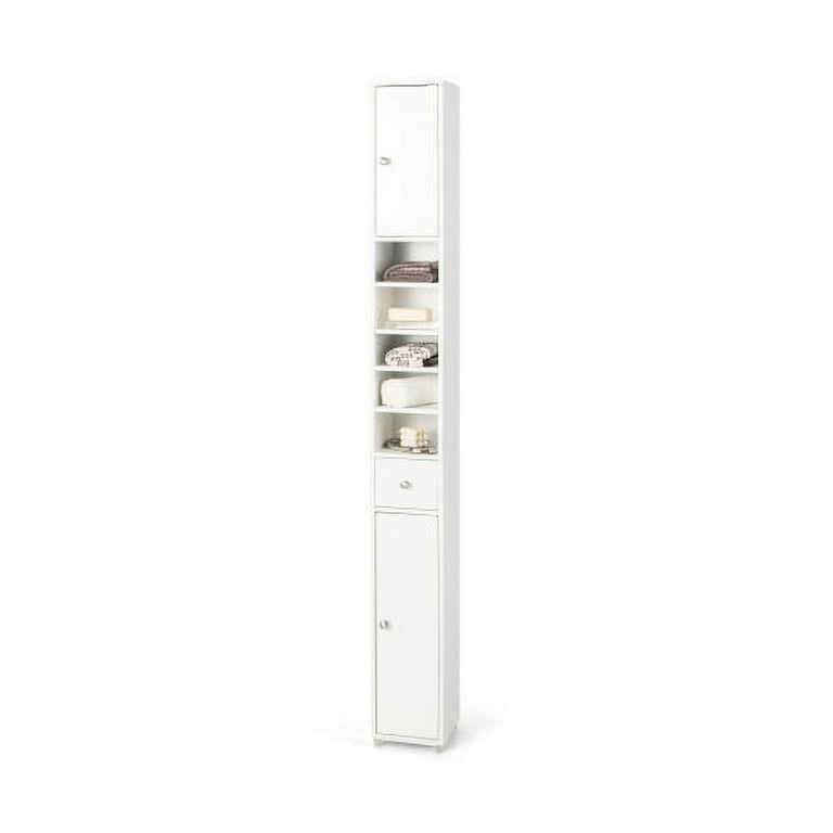 Freestanding Slim Bathroom Cabinet with Drawer and Adjustable Shelves -  Costway