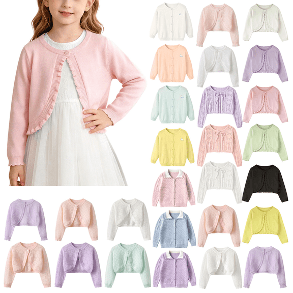 DJDLJWCJ Toddler Girls Cardigan Sweater Long Sleeve Knit School Uniform Sweater Loose Fit Button Down Cardigan Outerwear White Size 6