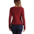 thumbnail image 3 of INSPIRE CHIC Long Sleeve Shrug for Women's Buttons Ruffle V Neck Sweater Cardigan S Dark Red, 3 of 6