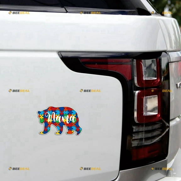 Puzzle Piece Mama Bear Autism Awareness Car Magnet Sticker Magnetic Decal - 2 Pack Reflective 4" 6" - for Truck Door Fridge Reusable Waterproof