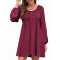 thumbnail image 3 of Robes Décontractées pour Femmes, Robe Mini à Manches Longues, Col Rond, Boutonnée, Taille Haute, Rouge TG, 3 of 9