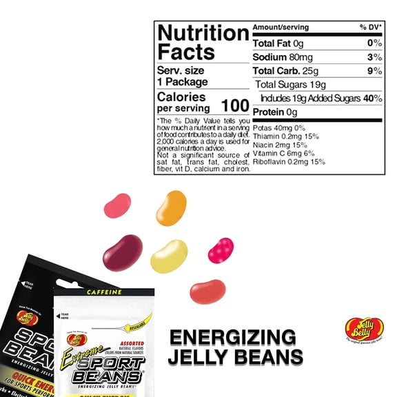 Jelly Belly Sport Beans - Assorted and Extreme Assorted With Caffeine – Energy Chews [12 PACK] Energizing Jelly Beans-Click for more sizes
