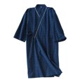 thumbnail image 1 of FhsagQ Pajamas Pajamas for Men Open Front Woven Washed Checkered Nightgown for Couples Japanese Kimono Nightgown Spring Bathrobe Male Sweat Steamed Robe Pajamas for Men with Ring Navy M, 1 of 5