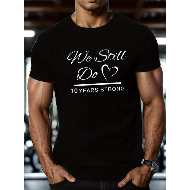 Camiseta del 10.º aniversario para hombre, manga corta, top de verano, cuello redondo informal, corte regular, estampado geométrico, camiseta unisex de moda para adultos, camiseta deportiva de ocio.