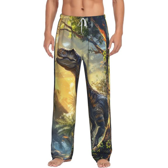 Daiia Sunshine Jungle Dinosaur Men's Sleep Pant with Pockets and Drawstring,Pajama Pants-Small