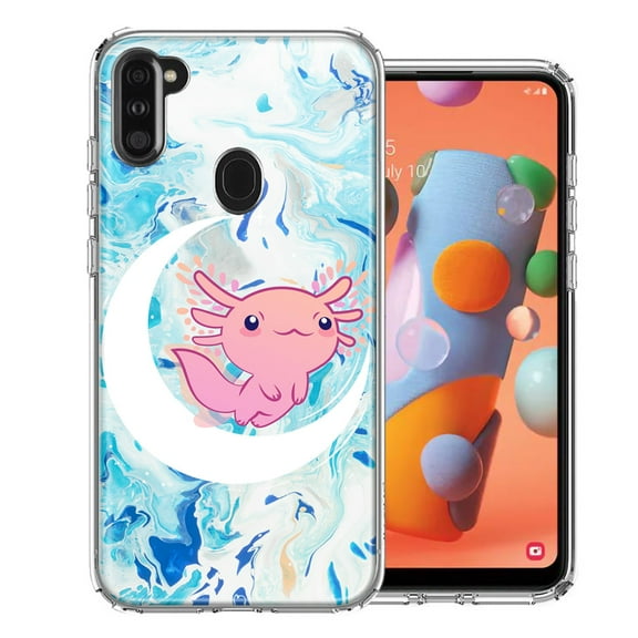 MUNDAZE For Samsung Galaxy A11 Pink Axolotl Moon Mable Design Double Layer Phone Case Cover