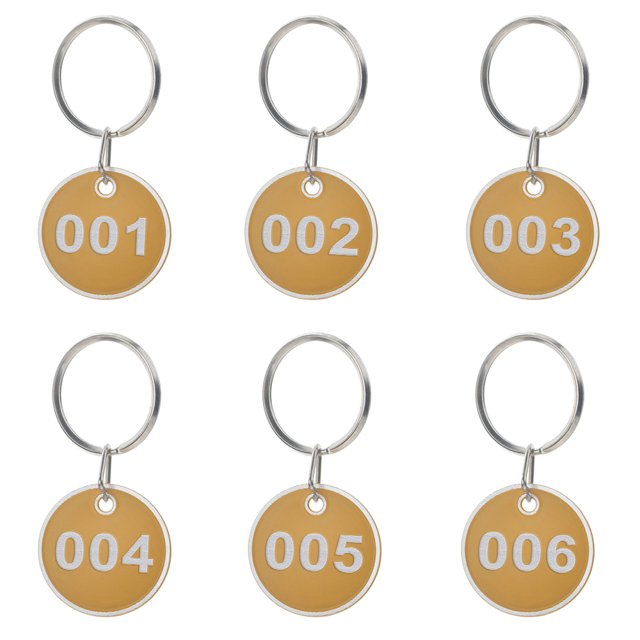 Aspire 50pcs Numbered Metal Rim Key Tag 1-50 with Key Rings, Numbered Tag Keychain for Sorting and Organizing - Yellow