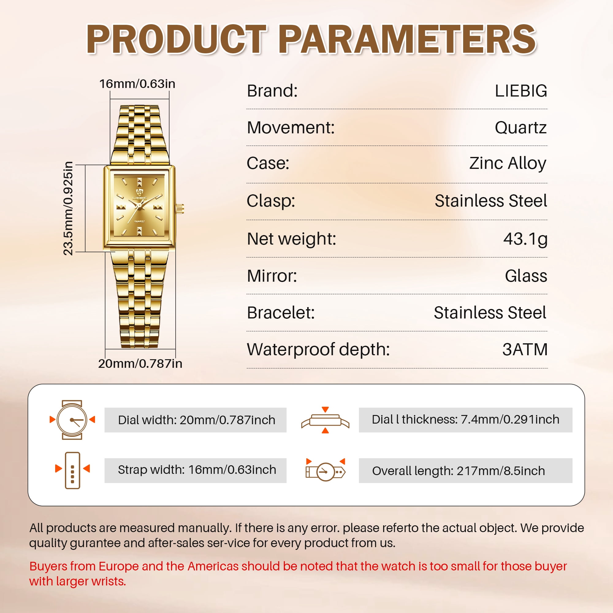 LIEBIG Gold Watches for Women Easy Read Ladies Quartz Waterproof Wrist Watch with Stainless Steel Strap