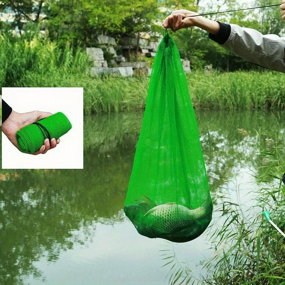 3-Piece Fishing Net Keep Bag, Heavy Duty PA Material with Drawstring Closure, Fast Drying, Collapsible Design