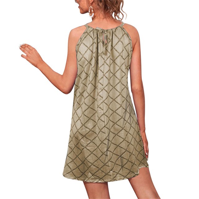 Vestido informal bohemio elegante Qarigey playero de vacaciones Caqui 2XL