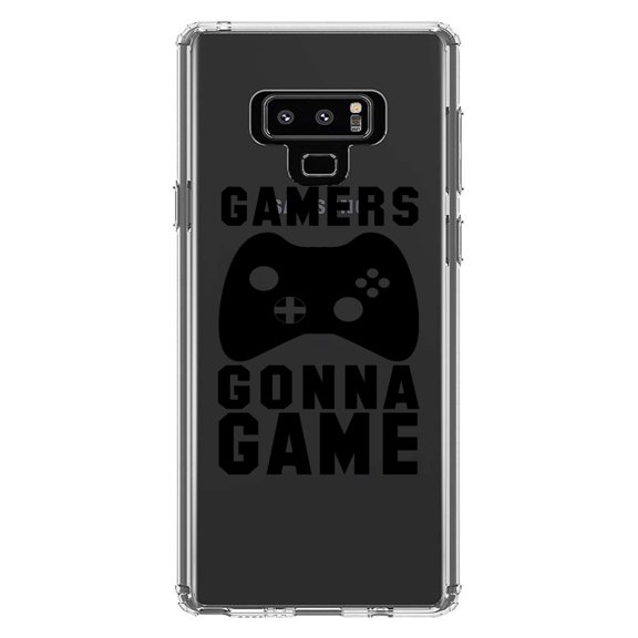 DistinctInk Clear Shockproof Hybrid Case for Samsung Galaxy Note 9 - TPU Bumper Acrylic Back Tempered Glass Screen Protector - Gamers Gonna Game - Video Games