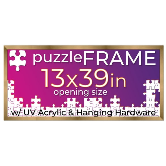 13x39 Jigsaw Puzzle Frame Kit - Kit Includes Puzzle Glue Sheets, Bronze Wood Puzzle Frame, UV