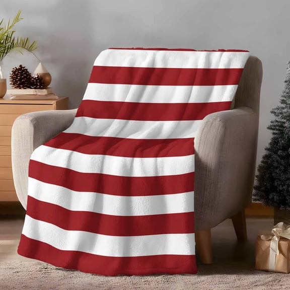 Throw Blanket Fleece Throw Blanket 40x50in, Christmas Stripes Soft Lightweight Bed Blankets Red and White Fuzzy Couch Blankets for All Season