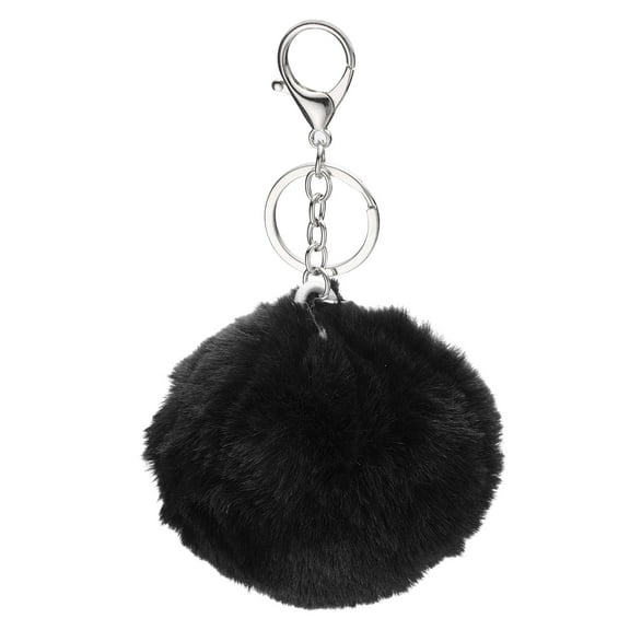 Uxcell Pom Pom Keychain, 8 cm Soft Cute Fluffy Ball Key Ring, Black