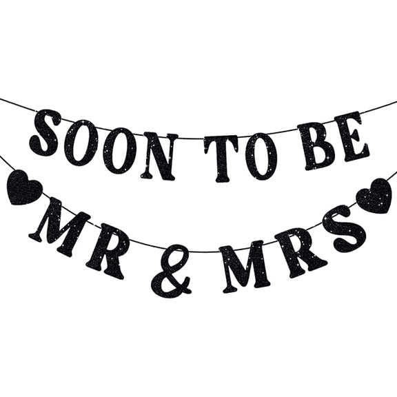 Soon to Be Mr & Mrs Black Glitter Banner, Engagement Party Decoration, Wedding Celebration Sign
