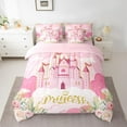 thumbnail image 3 of Princess Comforter Set 7 Pieces Reversible,Cartoon Castle Pink Bed Set,Dreamy Fairy Tale Bedding Soft Microfiber Queen (1 Comforter,2 Pillowcase,2 Pillow Covers,1 Flat Sheet,1 Fitted Sheet), 3 of 6
