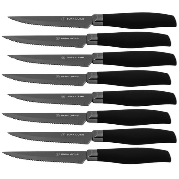 Dura Living Titan 8-Piece Steak Knife Set - Nonstick Serrated Blades with Protective Sheaths