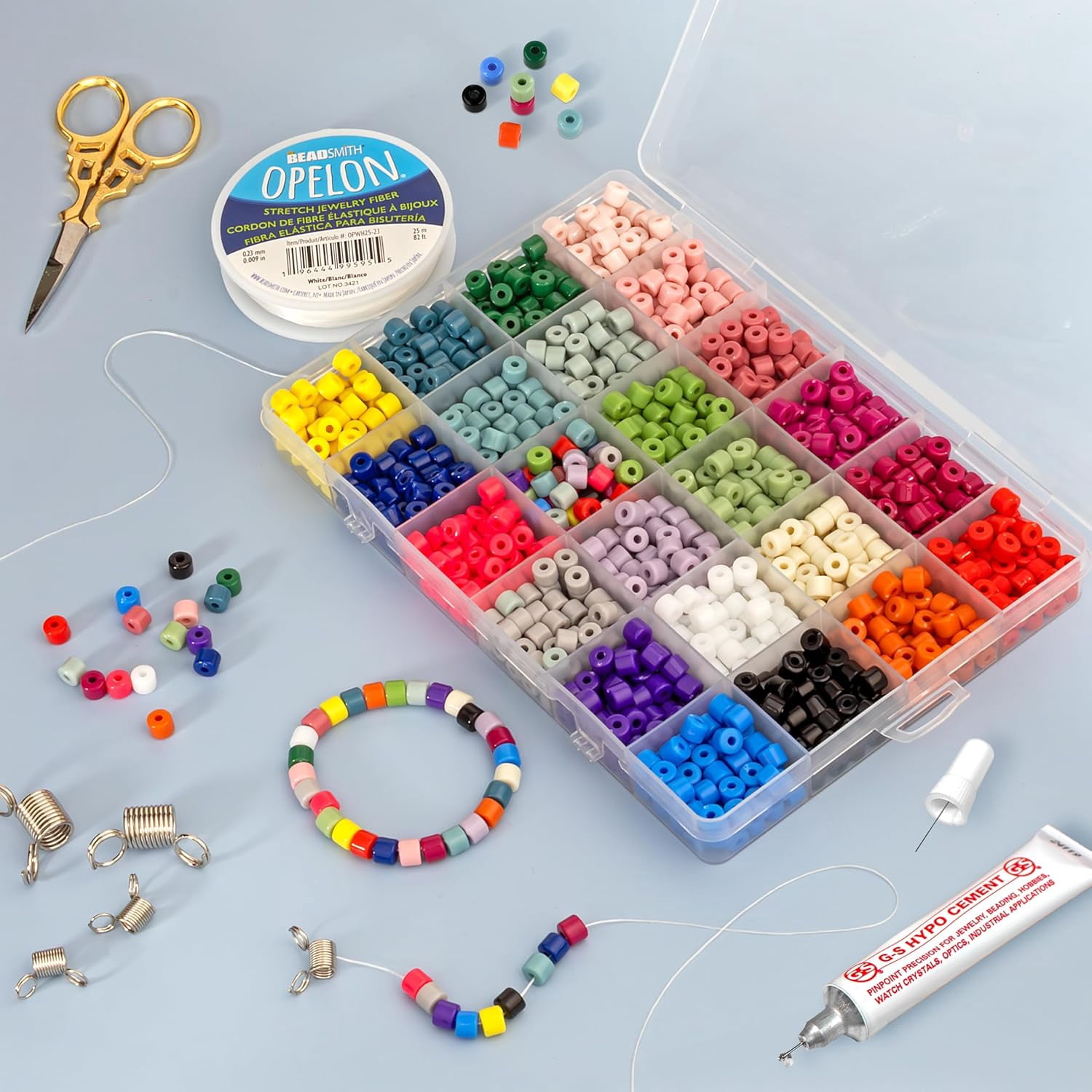 The Beadsmith Acrylic Beads Assortment – Tube Beads Assorted Colors, Approx. 1200pc, 24 Compartments, 23 Colors + Mixed, 0.25" x 0.2" Cylinder Beads