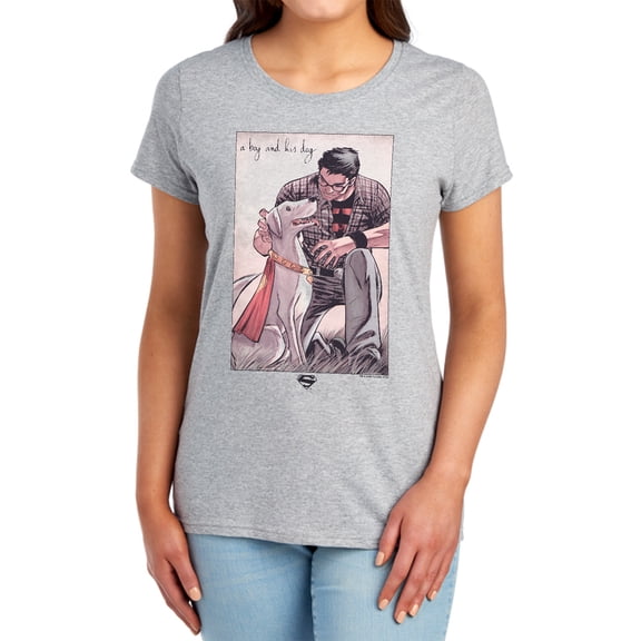 Superman Mans Best Friend Women's T Shirt, Athletic Heather, Medium