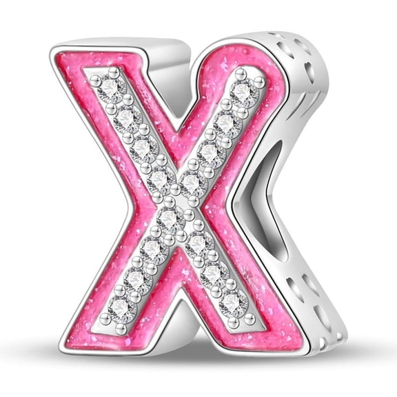 Pink Letter X Bead Charm, Compatible with Most Bracelet, Charm for Bracelet