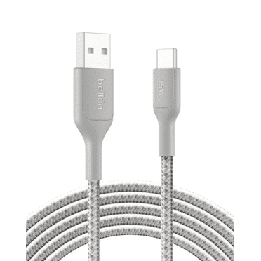 Belkin Braided USB-A to USB-C Cable (10 ft, 15W) - Soft, Flexible Fast-Charging Cable, Type C Charger Cord for iPhone 16 & 15 Series, Galaxy S25, Pixel 9, iPad Pro, & More - Gray (USB 2.0)
