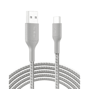 Belkin Braided USB-A to USB-C Cable (10 ft, 15W) - Soft, Flexible Fast-Charging Cable, Type C Charger Cord for iPhone 16 & 15 Series, Galaxy S25, Pixel 9, iPad Pro, & More - Gray (USB 2.0)