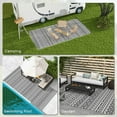 thumbnail image 5 of Outsunny Reversible Outdoor Rug, 9' x 18' Waterproof Plastic Straw Floor Mat, Portable RV Camping Carpet with Carry Bag, Large Floor Mat for Backyard, Deck, Picnic, Beach, Gray & Cream White Boho,, 5 of 9