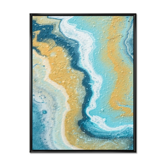 Designart 'Abstract Marble Composition In Blue and Yellow III' Modern Framed Canvas Wall Art Print