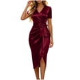 thumbnail image 2 of YuXingFu Summer Dresses for Women 2026 Mid-Length V-Neck Plus Size Womens Dress Short Sleeve A Line Casual Summer Wine XL, 2 of 9