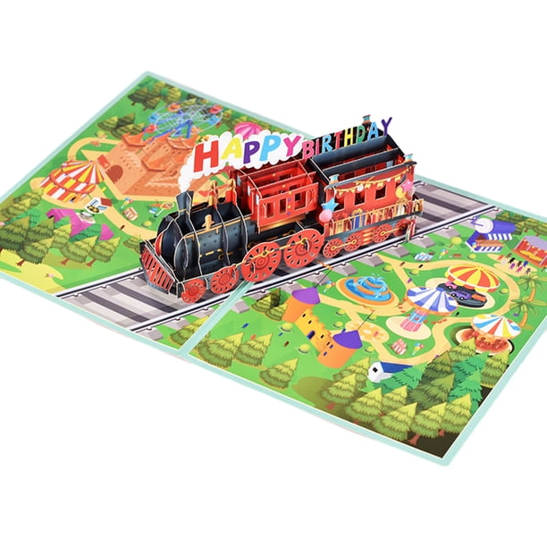 Tarjeta emergente de feliz cumpleaños,Tarjetas emergentes de cumpleaños 3D,Tarjetas postales divertidas de tren Tarjeta de felicitación emergente,Tarjetas de cumpleaños emergentes para mujeres y