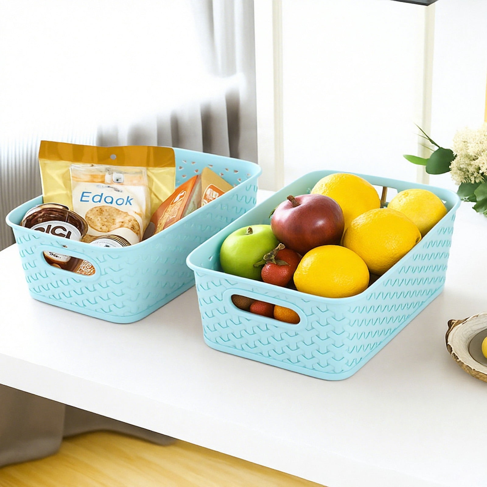 PinkSheep 6 Pack Plastic Storage Baskets Small Organizer Basket Bins Blue