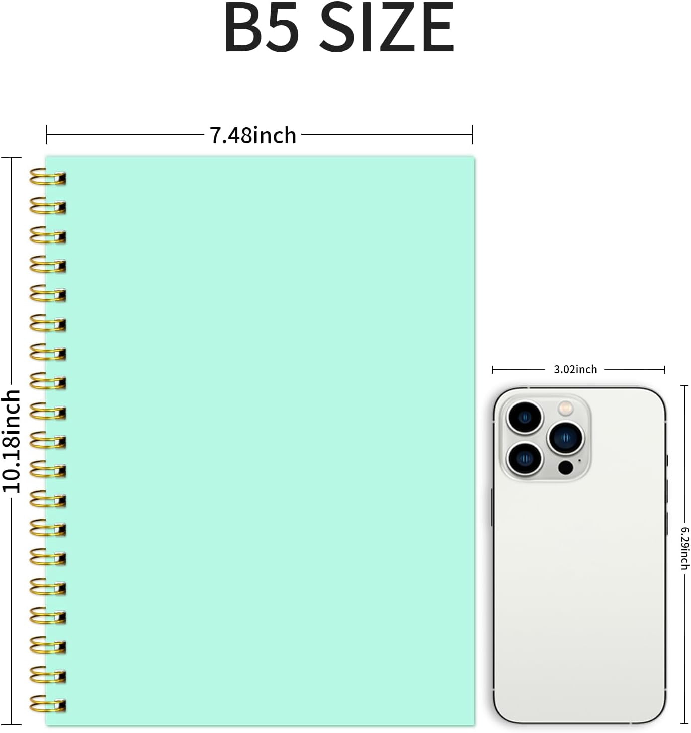 4pc Mint Green B5 Graph Spiral Notebook Set, 7.48" x 10.18" Grid Journal, 5mm Square Paper 100GSM