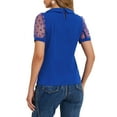 thumbnail image 3 of INSPIRE CHIC Women's Top Peter Pan Collar Mesh Puff Short Sleeve Vintage Polka Dots Blouse XL Royal Blue, 3 of 6