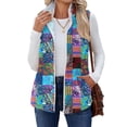 thumbnail image 6 of Women's Retro Print Warm Fleece Lined Cardigan Vest Coat Royal Blue S, 6 of 7